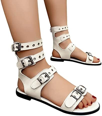 Papuče tobogani za žene dame modni pojas kopča visoke top sandale jednobojne kože ravna kopča rimske sandale