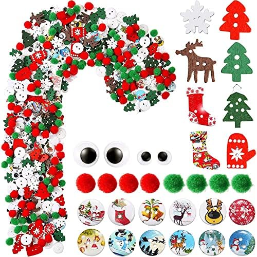 500 komada božićne ukrase mikša dugmad od drva POM POM lopta Wiggle Eygle Ornamenti Organizovani stilovi