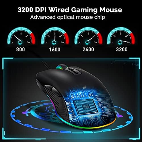 Yoidesu žičani RGB miš, miševi za kompjuterske igre, 4 RGB Baklight, do 3200 DPI, podesivo svjetlo,ergonomski