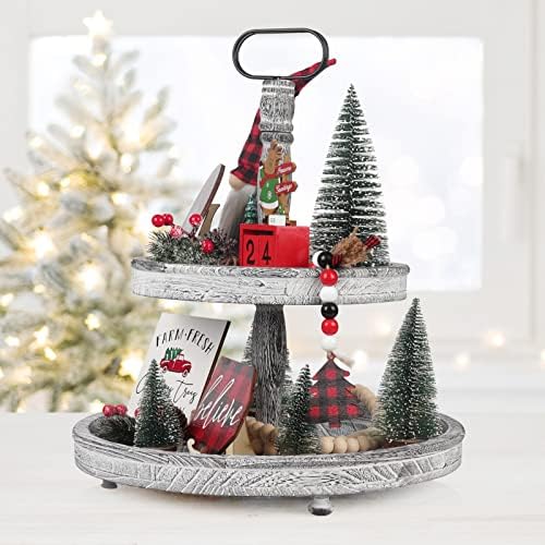 Božićna set kratkih ladica, 3 Božićne drvene znakove - odmor Plish Gnome - Drvene perle Garland - Mini drveni