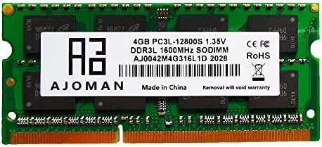 Ajoman 4GB DDR3L 1600 Laptop Ram Sodimm 4GB 2RX8 PC3L-12800S 204-pinski 1,35V CL11 Dual Rang Notebook DDR3