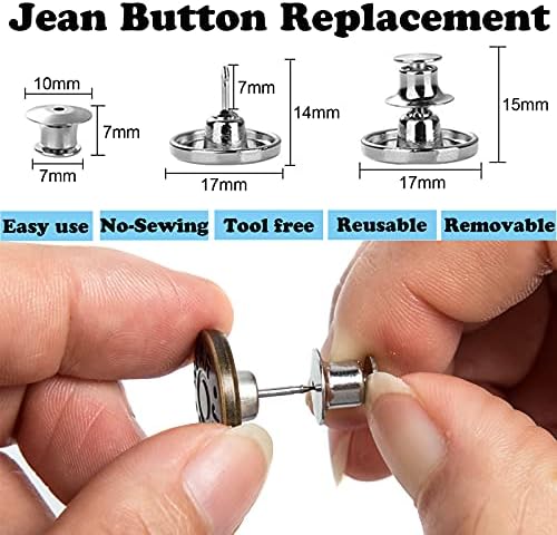 J. CARP 10 kom 17 mm nadograđene igle za dugmad za farmerke, trenutna dugmad, zamjena dugmeta Perfect Fit
