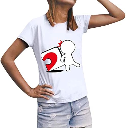 Raglan T Shirt Žene Odgovarajući Par Majice Valentines Dan Bluze Kratki Rukav Posada Vrat Vrhovi Pismo Ljubav Print