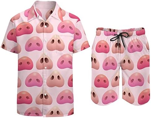 Svinje noze ružičaste muške 2 komadne plaže odijelo Havajski gumb niz majicu kratkih rukava i šorc odijela