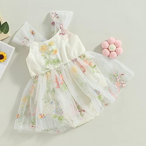 Dojenčad za bebe Girl Summer Fairy Romper haljina Podesivi kaiševi bez leđa Cvjetni vez rođendan Tutu haljina
