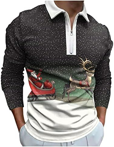 XXBR božićne muške polo majice s dugim rukavima Zip up navraćen vrat na vrhu smiješni Xmas Santa Claus Snowflake