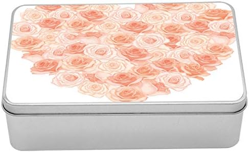 AMBESONNE Breskva kutija za valentine nadahnula je boromiranje borova u obliku srca s romantičnim dizajnom, prenosivi pravokutni metalni organizator s poklopcem, 7,2 x 4,7 x 2,2 , breskva lososa
