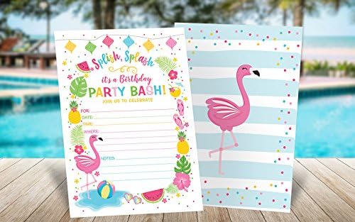 Vaš glavni događaj štampa Flamingo rođendansku pozivnicu, ljetnu pozivnicu za zabavu na bazenu, pozivnicu