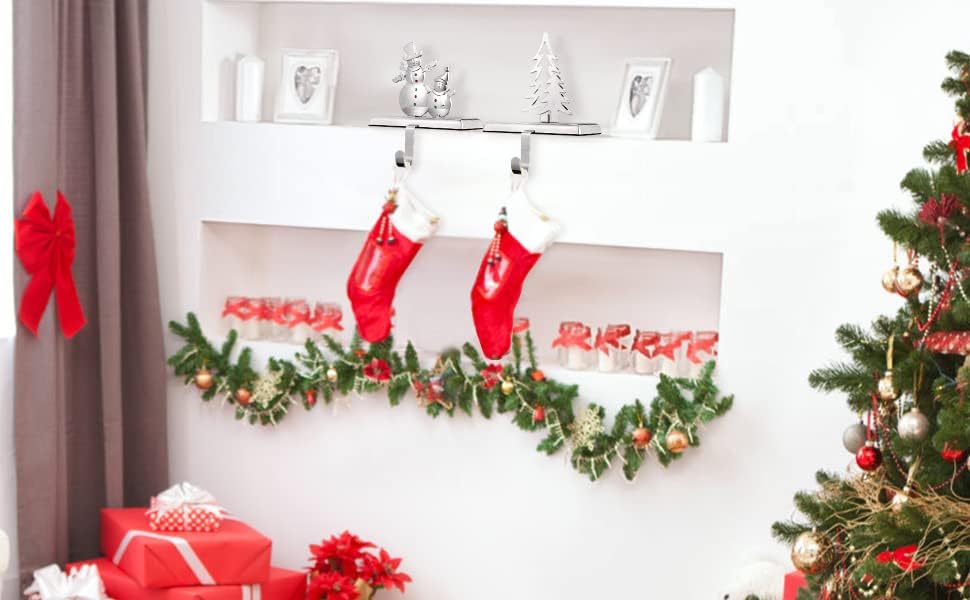 Božićni nosači za mantle set od 2, Xmas stablo i snjegovića Xmas Harter za čarape za kamin kao suštinski