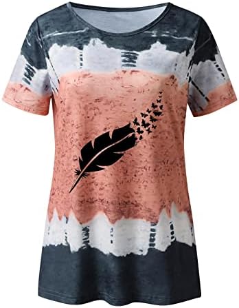 Smiješne majice za žene Ženske ležerne modne okrugle vratne perje tiskanje kratkih rukava majica bluza