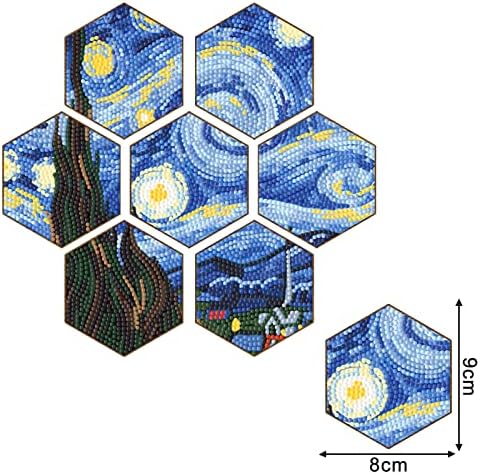 Van Gogh Diamond Boing Coaster sa držačem - pigpigboss 7 komada Hexagon zvjezdani noćni dijamantni bojling