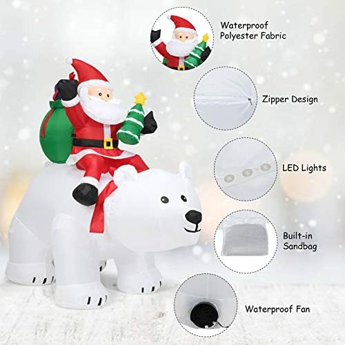 6,5 ft Božićna božićna na napuhavanje Santa jahanje Polarni medvjed w / LED svjetla za tresanje glave