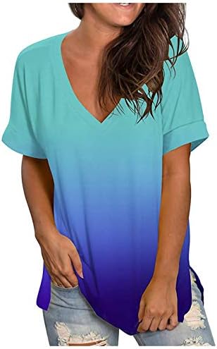 Ženska gradilirna košulja, žene ljetni vrhovi 2023 V izrez cvjetne majice kratki rukav majica casual bode