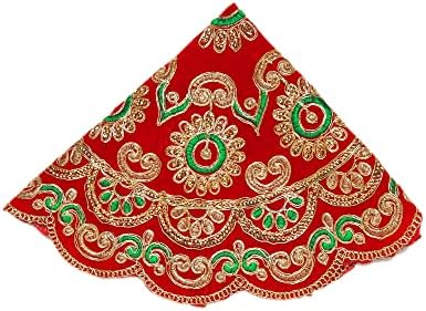 Okrugli crvena svila sa Pooja krpom Mat Aasan dekorativna tkanina sa slijed rad za višenamjenski Pooja dekoracije