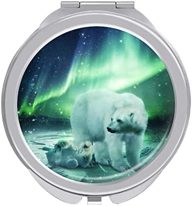 Sjeverno Svjetlo Polarni Medvjed Slatko Kompaktno Ogledalo Za Šminkanje Putovanje Prijenosno Dvostrano Uvećanje