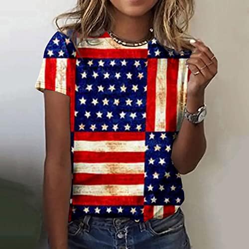 Top za tinejdžerke Ljeto Jesen kratki rukav čamac vrat American Star Star Print bluze Tees Ženska odjeća