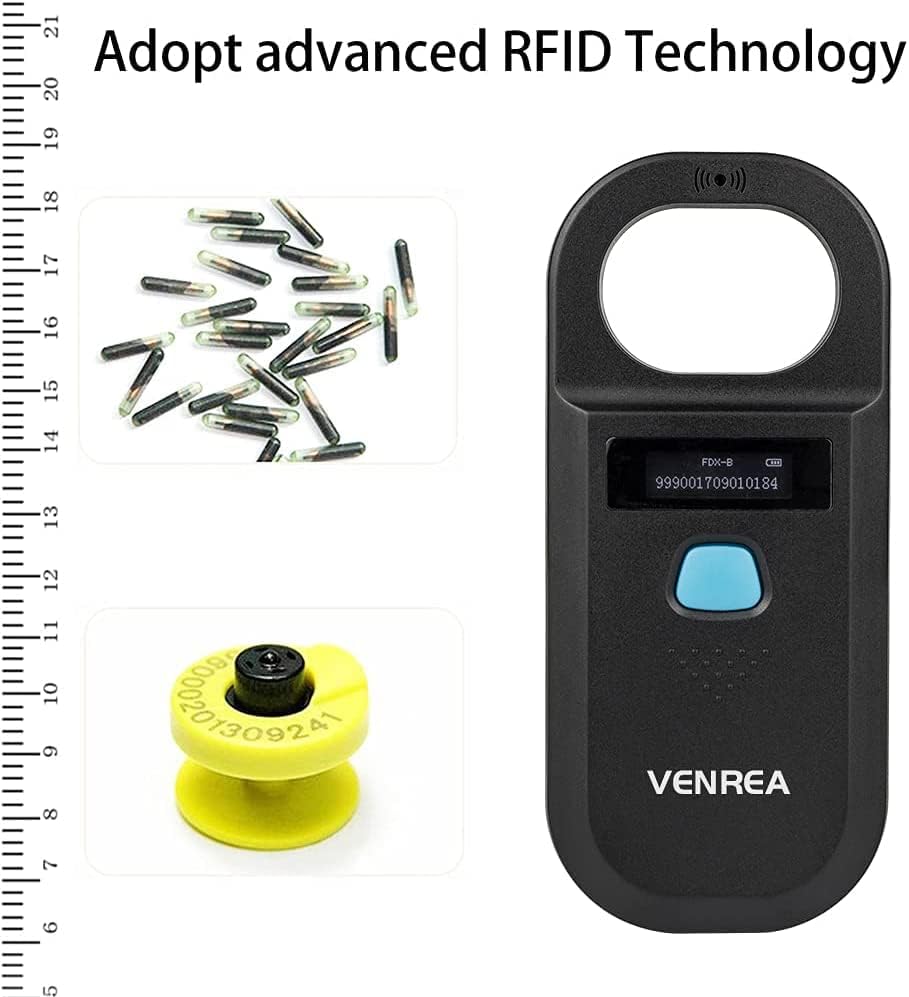 Venrea Microchip čitač skener PET ID skenera RFID životinja ručni skener, USB punjivi životinjski skener