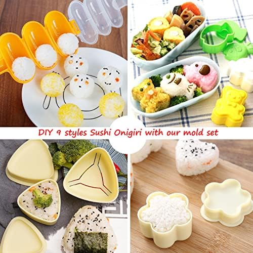 Sunormi 9pcs / set Sushi Maker Onigiri Rice Ball Press kalup uključuje 2 trokutna kalupa, 1 srčani kalup,