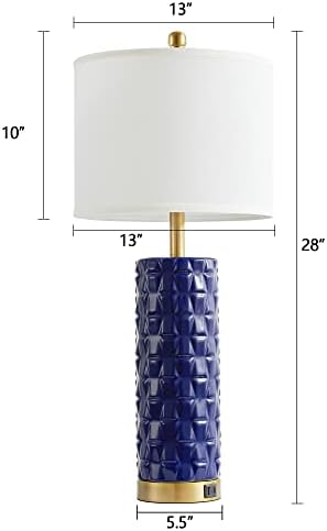 NDZMN moderne plave Stolne lampe za spavaću sobu Set od 2 sa teksturiranim dijamantskim uzorkom, 28 keramička