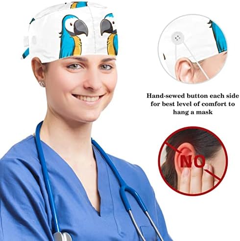 Hirurški kapa za bouffan kape za radnu kapu sa tipkama i luk za kosu za žene, duga kosa, plavi papagaj