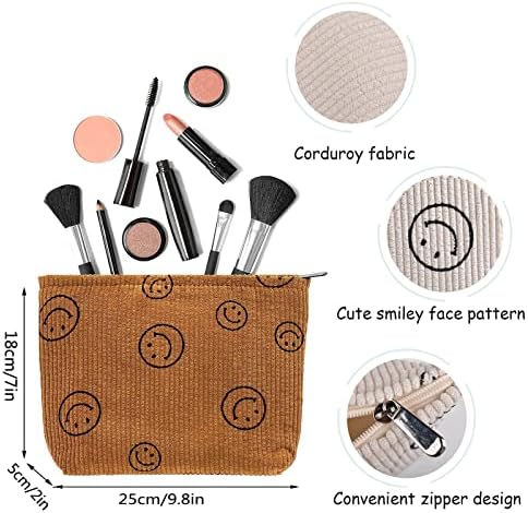 Soofylia Smiley Face kozmetička torba za šminku za žene, kozmetička torba velikog kapaciteta Corduroy kozmetička