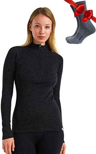 Merino.Tech Merino vunene podloge Žene - Merino Polovina Zip džemper Žene Mid, teške majice teške težine