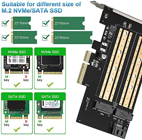 Dual M. 2 PCIe Adapter kartica za NVMe/SATA SSD-podrška PCIe 3.0 x16 x8 x4 za 2280 2260 2242 2230 SSD, kompatibilan