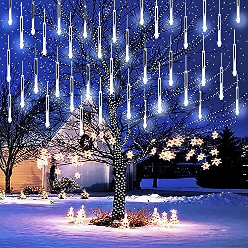 Purtuemy Božićna svjetla na otvorenom, meteorske tuš svjetla 12 inča 8 cijevi LED snijeg pali snijeg imice kaskadne žice za božićne ukrase drveća vrtni vjenčani zabavni odmor, bijeli