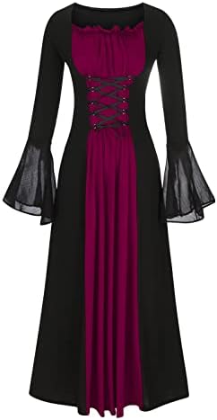 Ženska Gotička haljina čipkasta mrežasta haljina sa zvonastim rukavom za žene Srednjovekovna veštica kostim