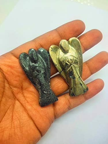 Aashita Creations Zlatni pirit i sivi hematitni kamen za iscjeljujući kristal anđeo 2 inčni | Prirodni kamen