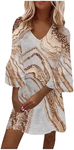 NOKMOPO koktel haljina sa dugim rukavima za žene ženskog modnog temperamenta elegantna štampana V-izrez