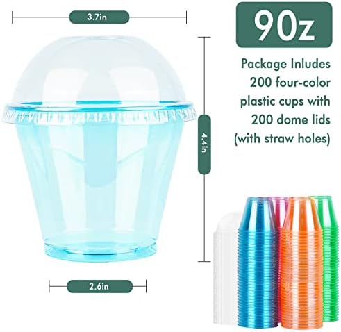PartyMari 200pcs 9 oz Multi-obojene Neonske šalice sladoleda sa poklopcima od kupole Plastični povoljci