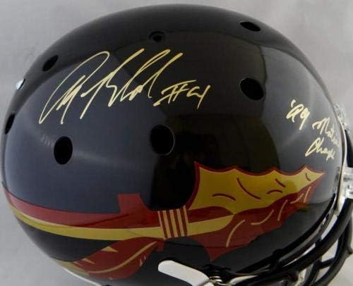 Anquan Boldin potpisao FL državni Crni F / S šlem w / Natl Champs-JSA W auth NFL kacige sa zlatnim autogramom