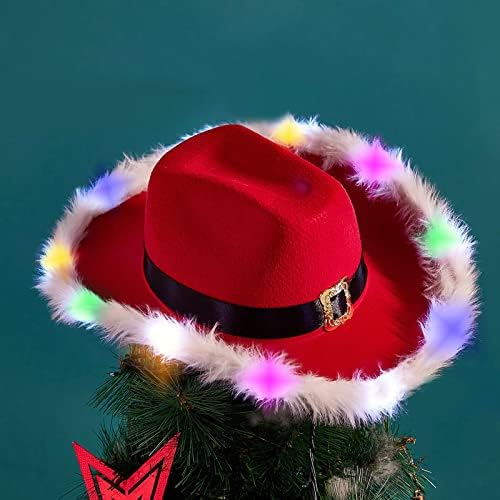 Božić LED svjetla kauboj šešir pero šešir crveni Zapadni kauboj crveni šešir Santa Claus krzno ukrašene