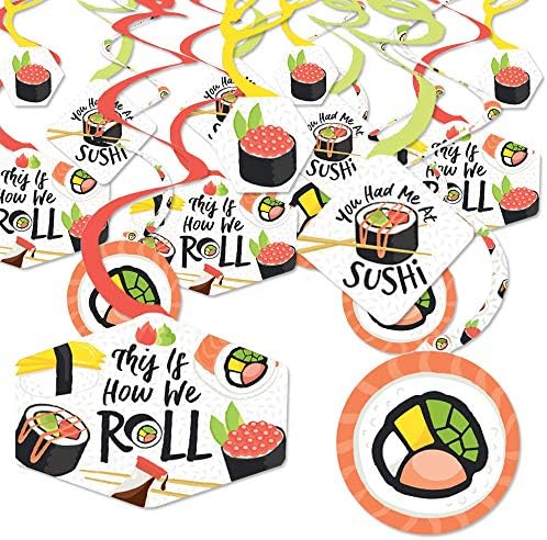 Velika tačka sreće Let's Roll - suši - japanska zabava viseći dekor - kočnice za zabavu - set od 40