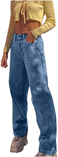 Modne žene plus veličine traper traperice visoki struk labav džep plava čvrsta boja patentni zatvarač traperice