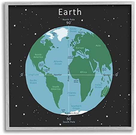 Stupell Industries Earth Equars Prime Meridian Karta Diagram Globe, Dizajn Carla Daly