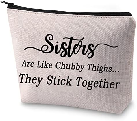 Smiješne sestre poklone sestre su poput bucmastih bedara koje se drže zajedno za rođendanske torbe za šminku