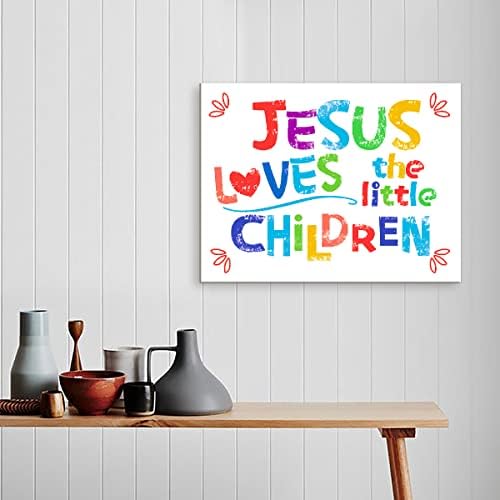LISTNGBO biblijski stihovi zidna umjetnost za djecu, Isus voli zidnu umjetničku platnu Little Children spis