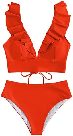 Knosfene bikini setovi za žene ruffle rukave vezati 2 komada kupaći kupaći kupaći kostimi na plaži sa visokim