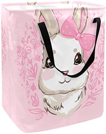 Ručni Draw Pink Eater Bunny Rabbit Print sklopiva korpa za veš, 60L vodootporne korpe za veš kanta za veš igračke za odlaganje za spavaonicu u kupatilu