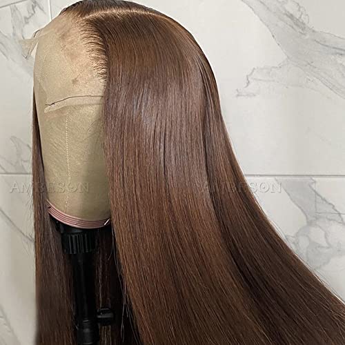 Ambeson smeđe boje duga ravna kosa Sintetička čipkasta prednje perike Natiral Pre Čupana linija kose ljepljive