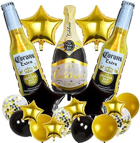 Beer Balloon rođendanski ukrasi 10kom pivo Whiskey Bottle Flaute za šampanjac, Sretan rođendan Zlatna Pentagram
