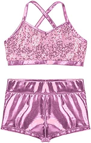 Jugaoge Kids Girls Dance Outfits Shiny Sequins CamiSole usjev i kratke hlače Postavite plesna odjeća Atletski