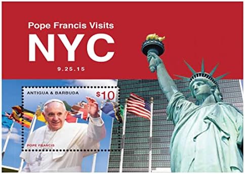 Antigva i Barbuda Papa Franjo posjeta NYC suvenir list $10 | Papa Franjo, pape i monarsi & Kina kolekcionarski