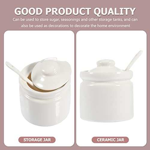 Luksunski kontejneri za hranu Keramička šećerna tegljač: mliječna tegljača sa poklopcem i kašikom, porculansko