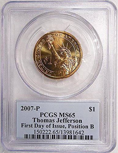2007 P POS. B Thomas Jefferson Predsjednički dolar PCGS MS 65 FDI ​​držač za predsjednika