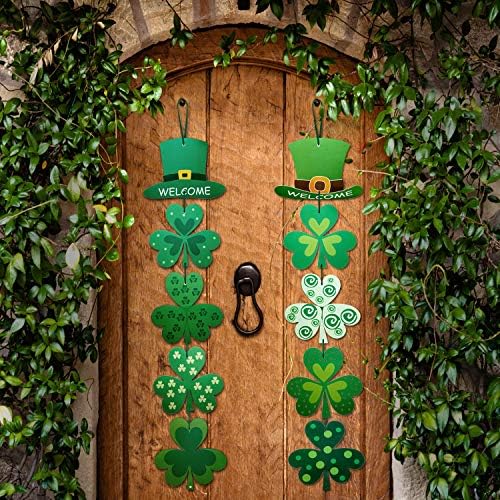 2 seta Dan Dekoracija Svetog Patrika Shamrock djetelina Irska zelena ulazna vrata Viseći Garland Decor Dobrodošli