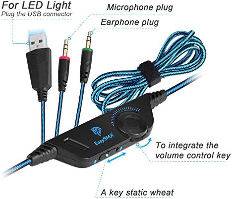 EasySMX udoban LED 3.5 mm Stereo Gaming LED rasvjeta slušalice za uši slušalice traka za glavu sa mikrofonom za PC računarsku igru sa poništavanjem buke & amp; kontrola jačine zvuka