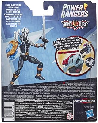 Power Rangers Dino Fury Black Ranger sa rukavom za štit 6-inčnu igračku za akcionu figuru, ključ Dino Fury,